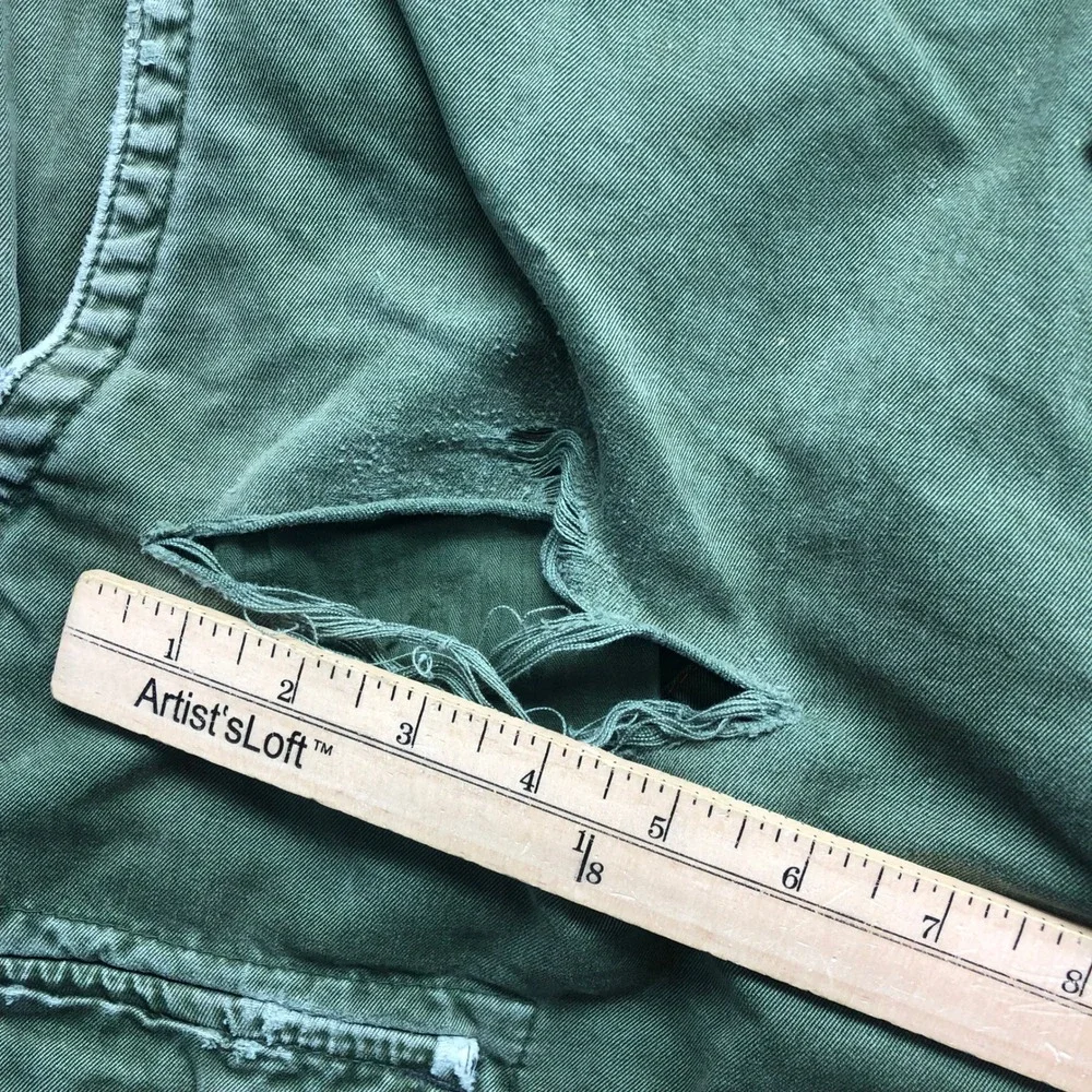 Vintage Distressed Olive Green Cargo Pants Mens Wide Leg Multi Pocket 36x27